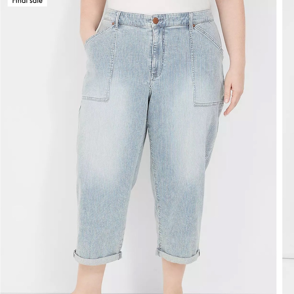 Lane Bryant Railroad Strip Boyfriend Capri Jeans - Picture 3 of 13